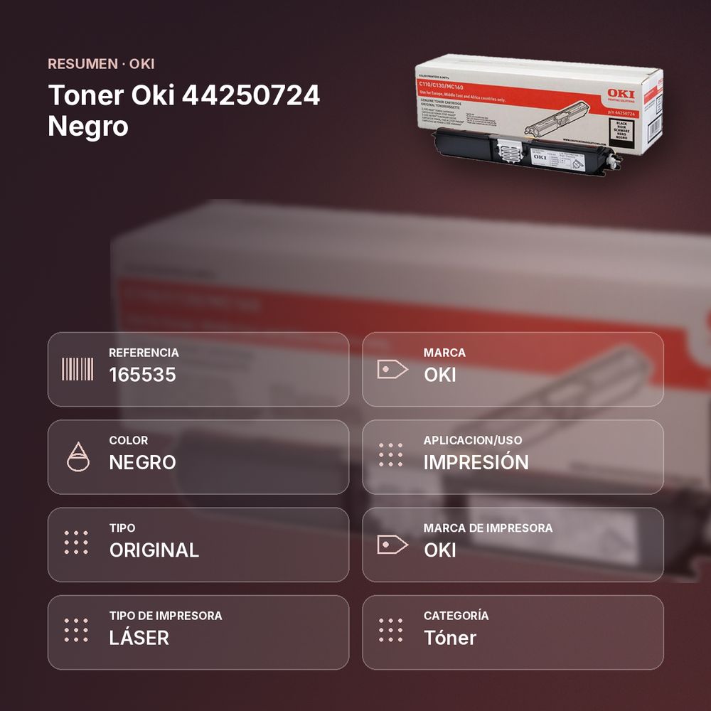 TONER OKI 44250724 NEGRO - resumen de atributos