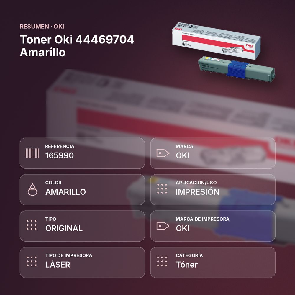 TONER OKI 44469704 AMARILLO - resumen de atributos