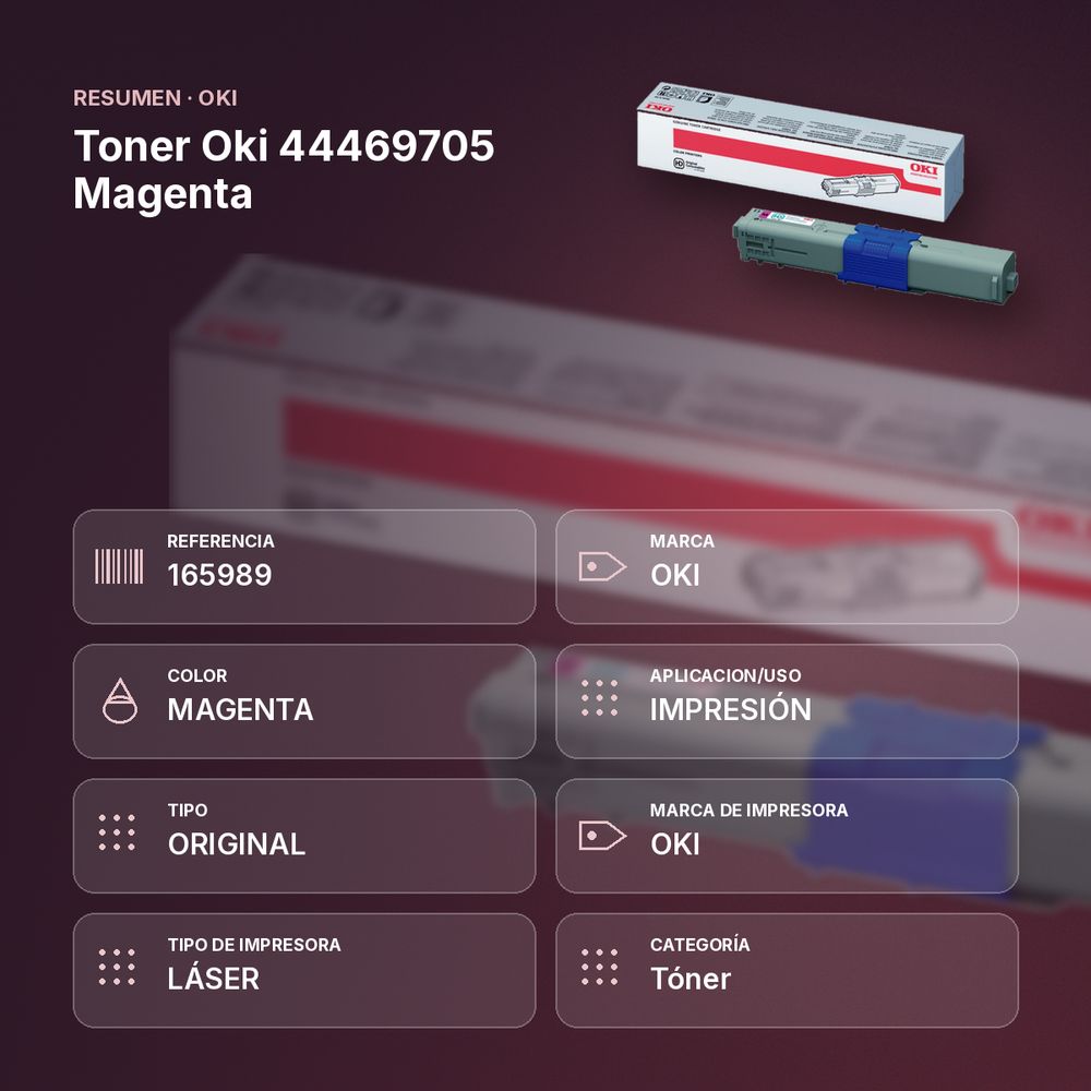TONER OKI 44469705 MAGENTA - resumen de atributos
