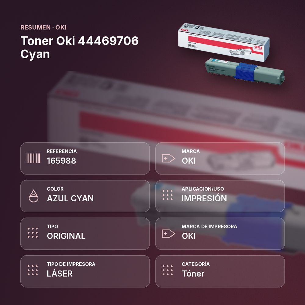 TONER OKI 44469706 CYAN - resumen de atributos