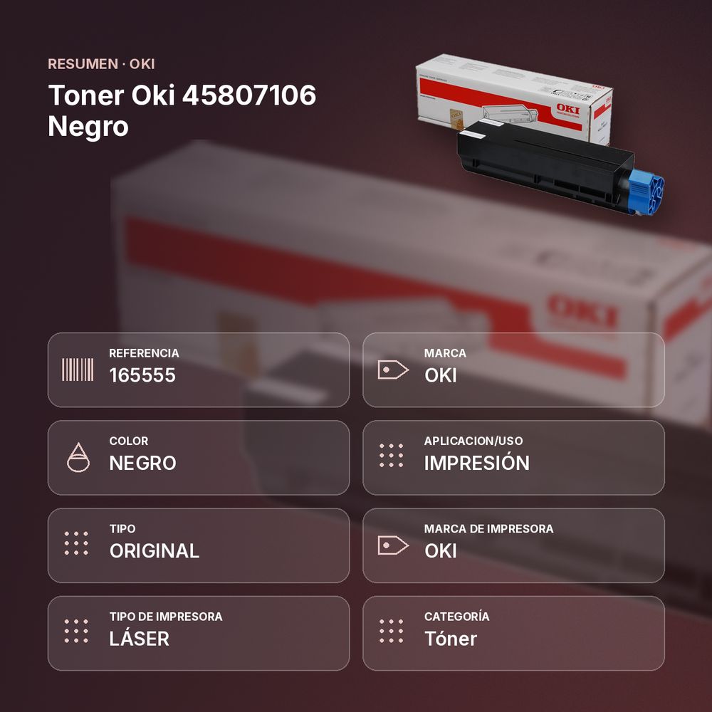 TONER OKI 45807106 NEGRO - resumen de atributos