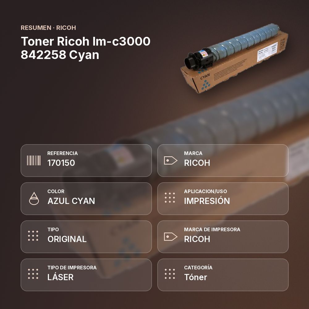 TONER RICOH IM-C3000 842258 CYAN - resumen de atributos