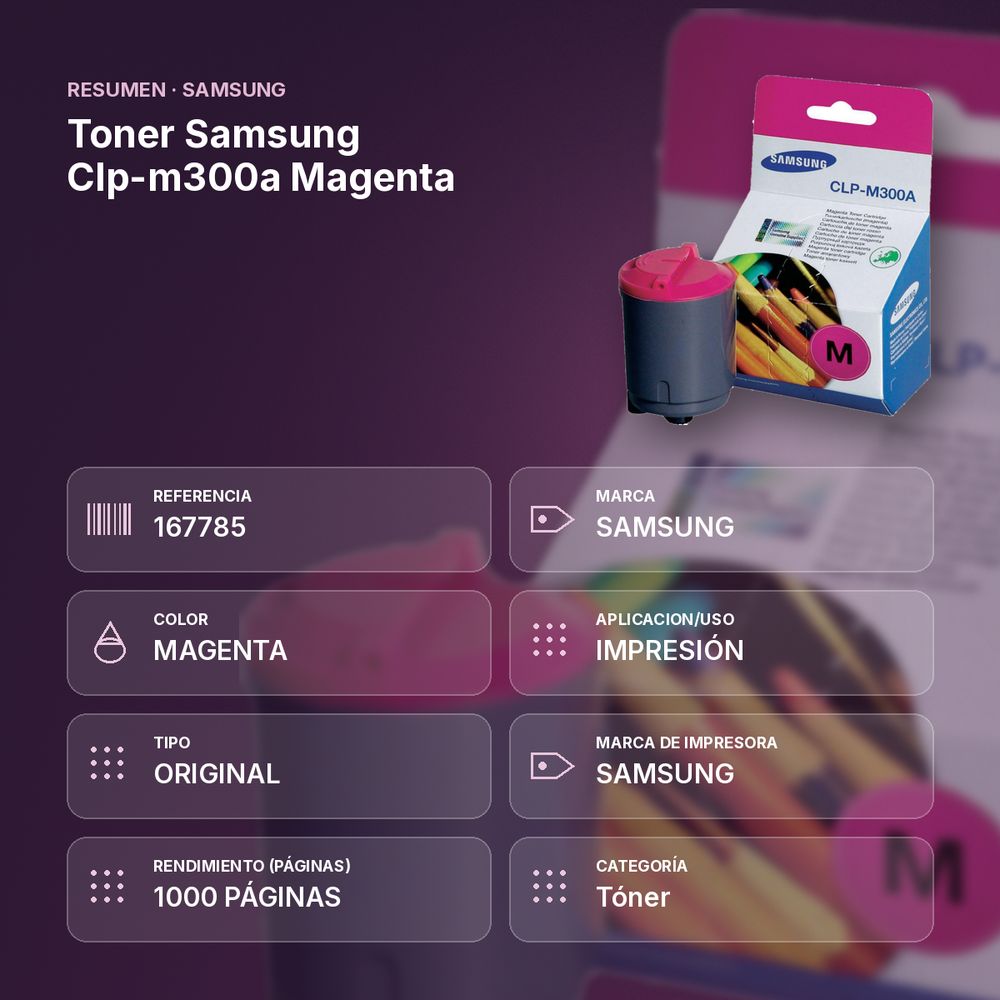 TONER SAMSUNG CLP-M300A MAGENTA - resumen de atributos