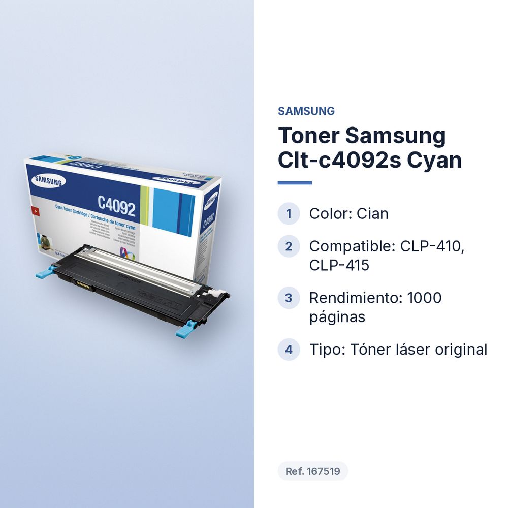 TONER SAMSUNG CLT-C4092S CYAN - características principales