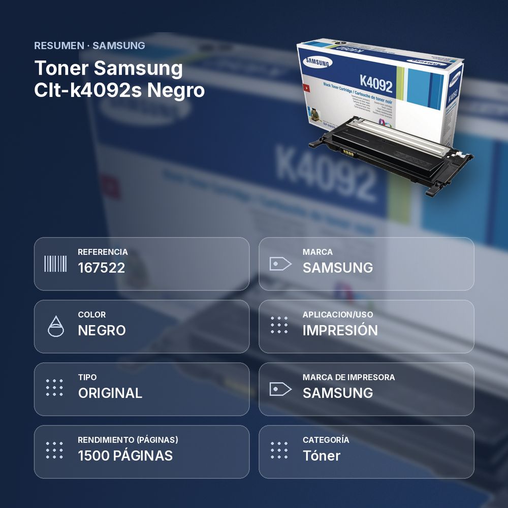 TONER SAMSUNG CLT-K4092S NEGRO - resumen de atributos