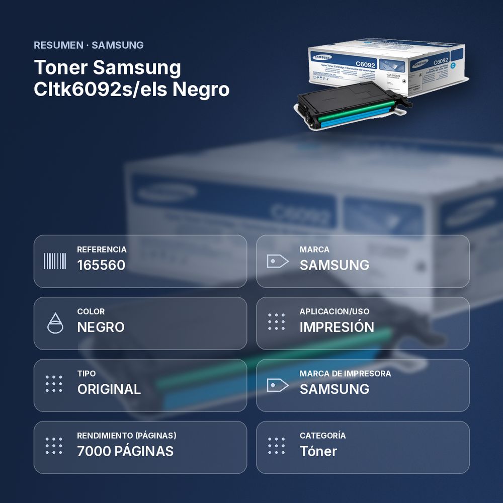 TONER SAMSUNG CLTK6092S/ELS NEGRO - resumen de atributos