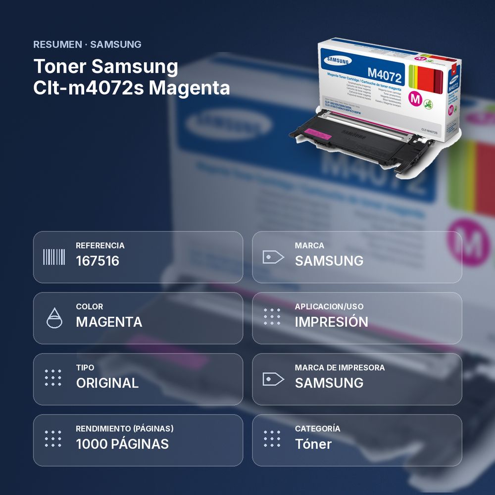 TONER SAMSUNG CLT-M4072S MAGENTA - resumen de atributos
