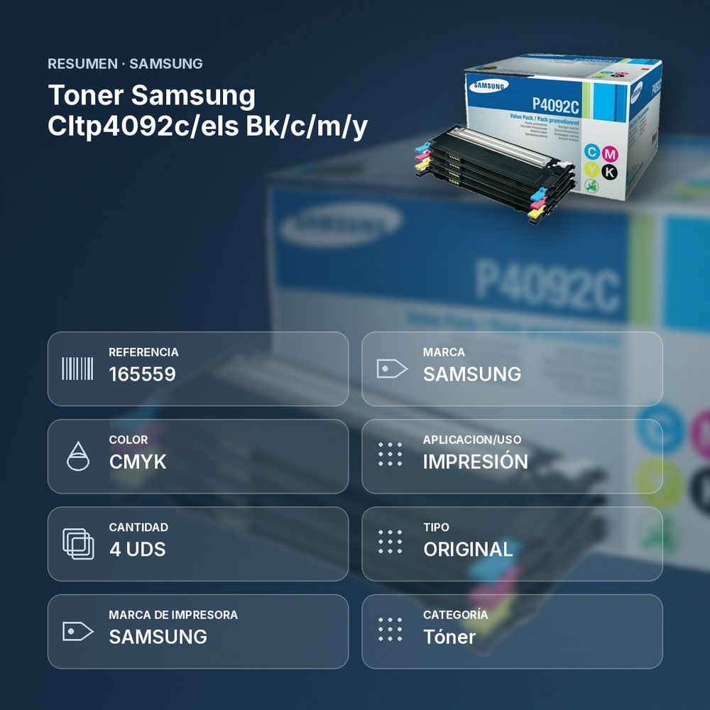 TONER SAMSUNG CLTP4092C/ELS BK/C/M/Y - resumen de atributos