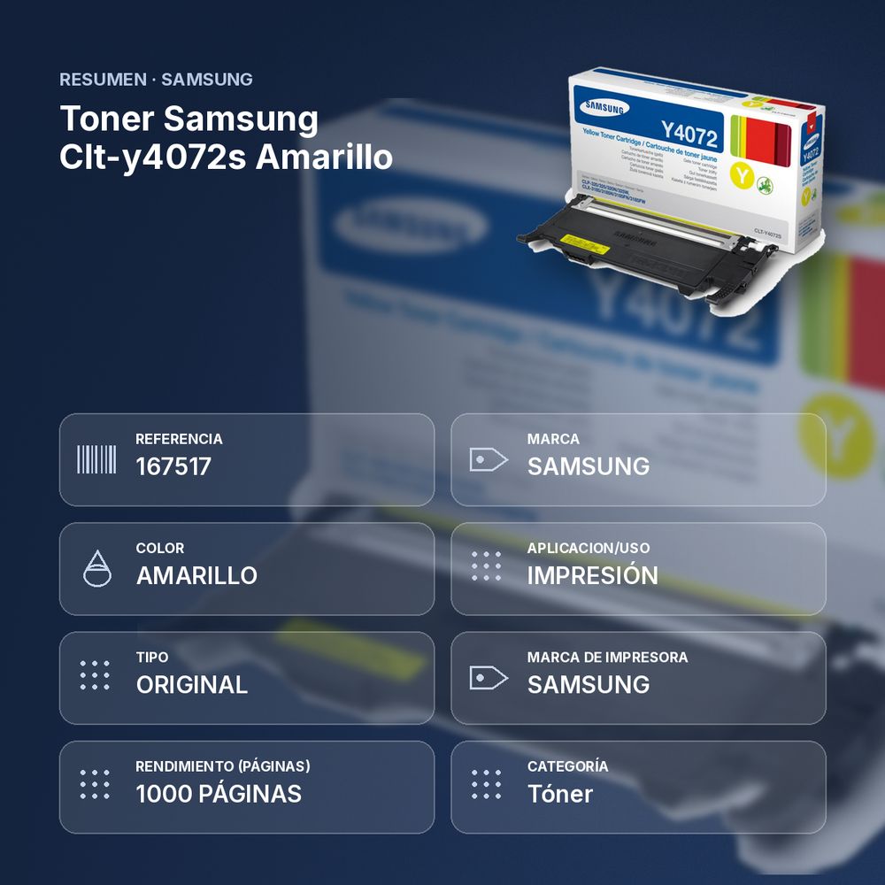 TONER SAMSUNG CLT-Y4072S AMARILLO - resumen de atributos