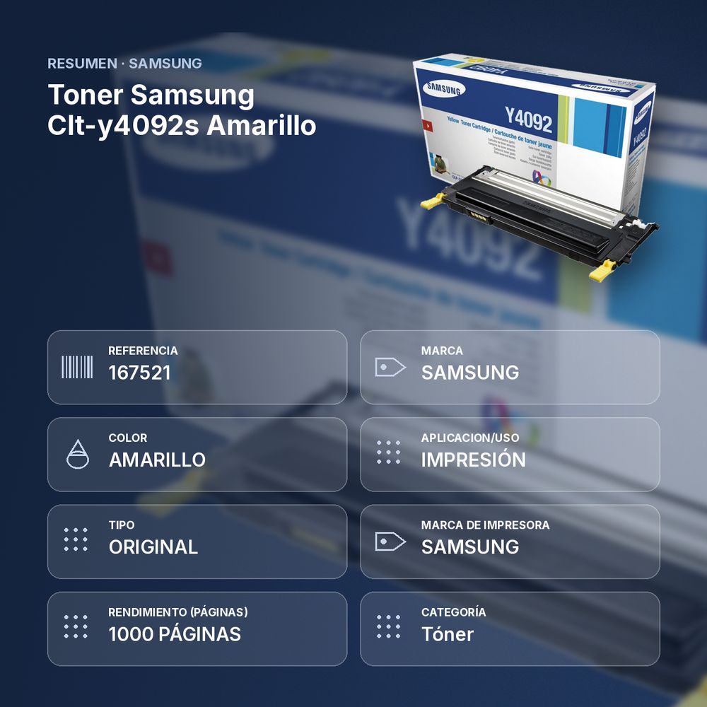 TONER SAMSUNG CLT-Y4092S AMARILLO - resumen de atributos