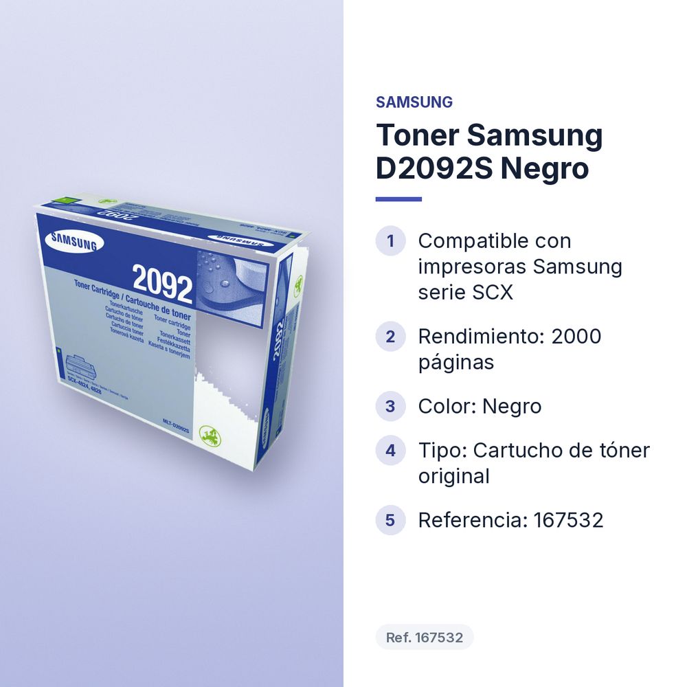 TONER SAMSUNG D2092S NEGRO - características principales