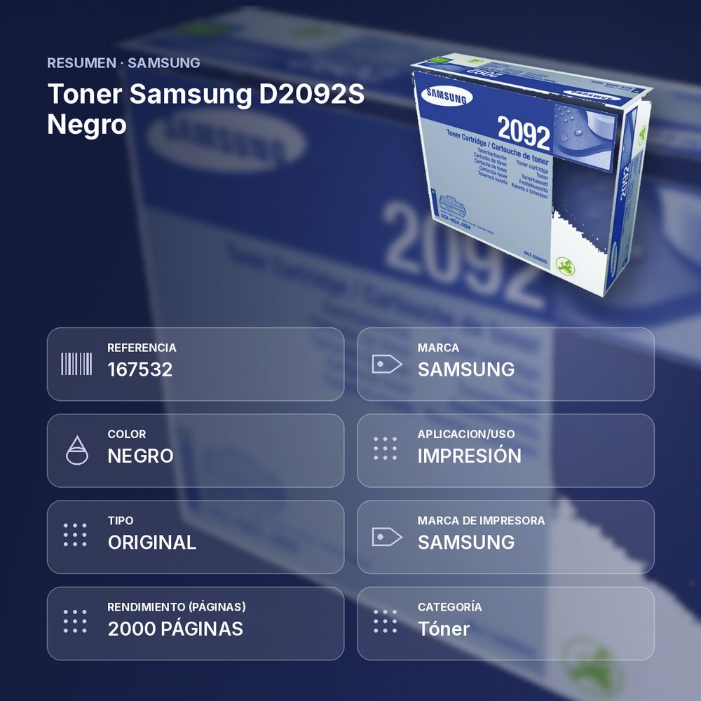 TONER SAMSUNG D2092S NEGRO - resumen de atributos