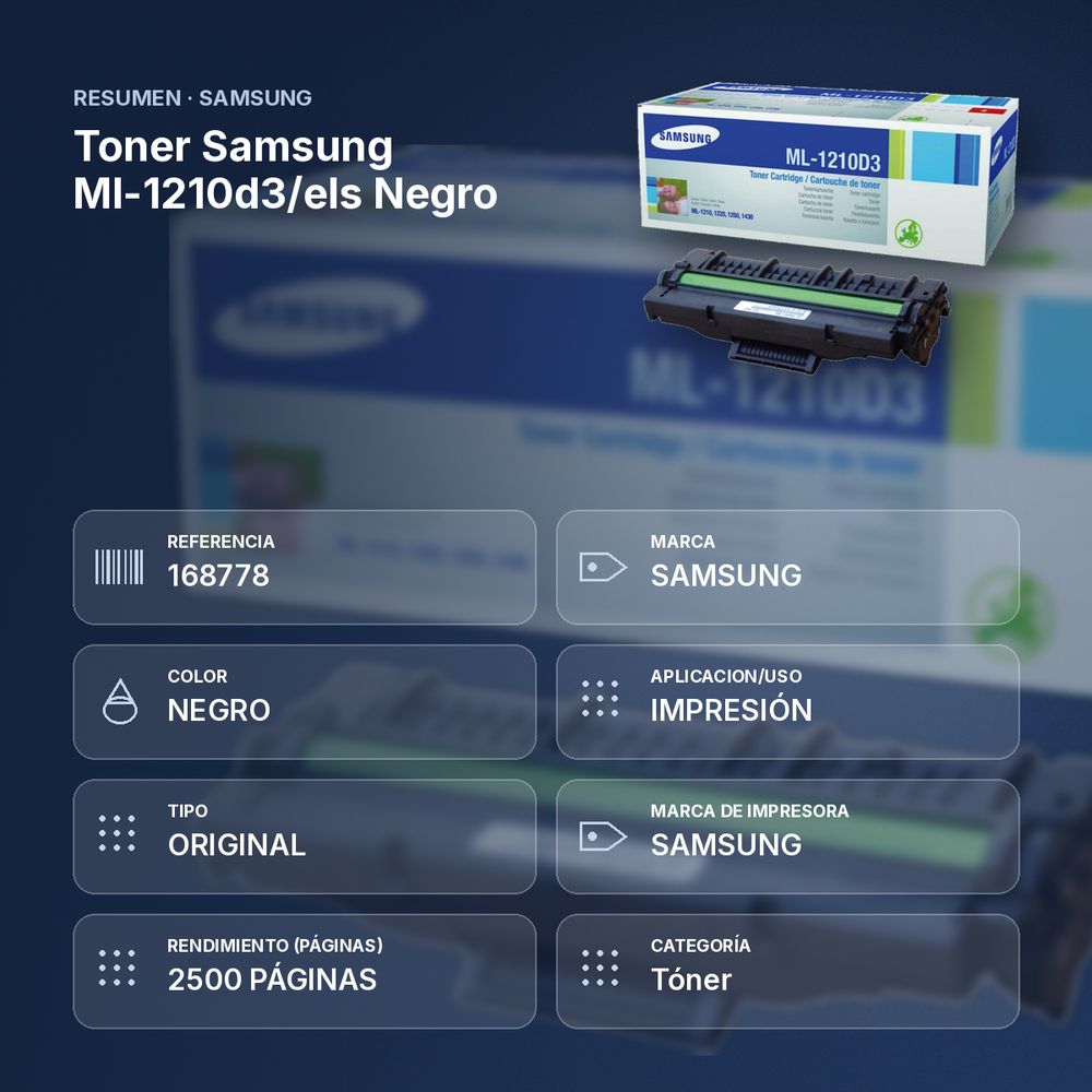 TONER SAMSUNG ML-1210D3/ELS NEGRO - resumen de atributos