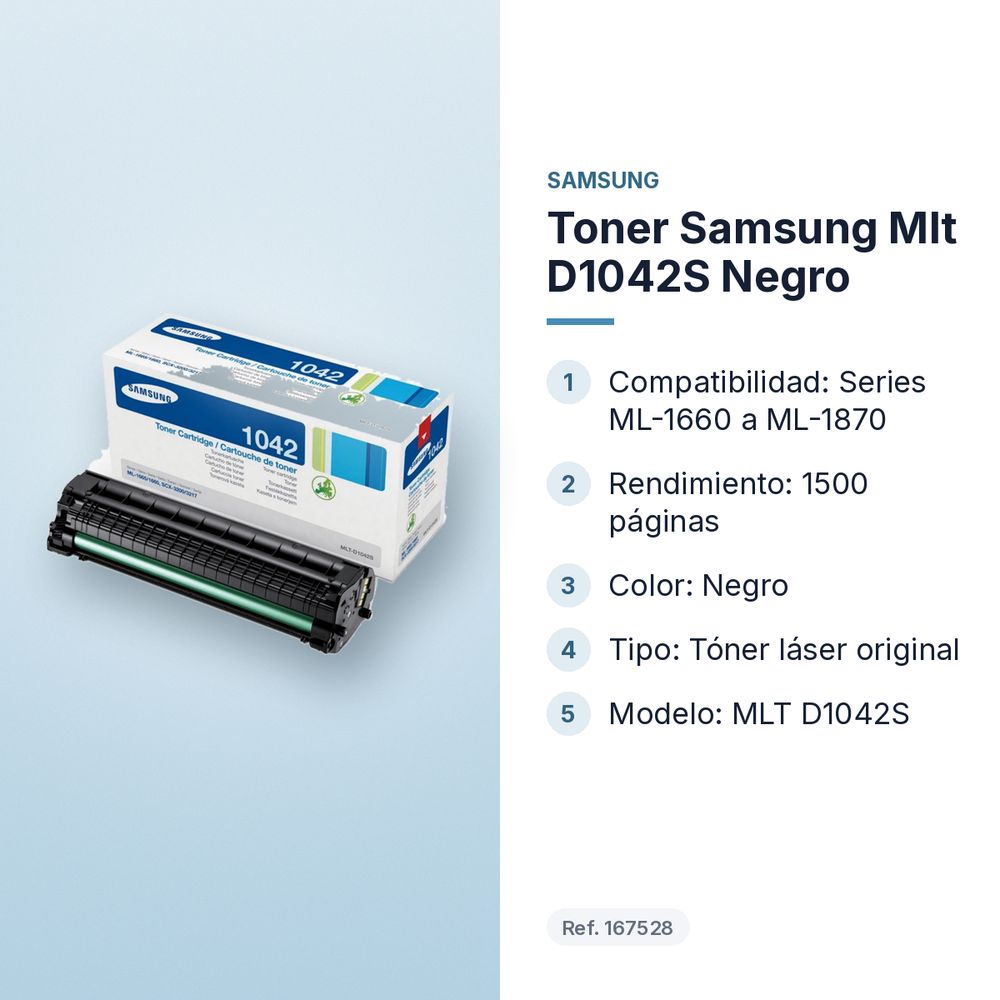 TONER SAMSUNG MLT D1042S NEGRO - características principales
