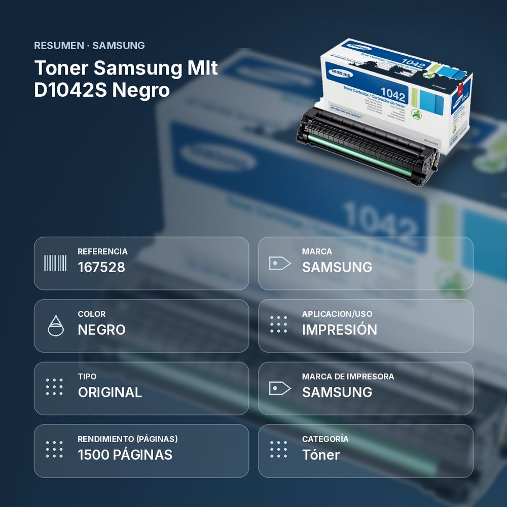 TONER SAMSUNG MLT D1042S NEGRO - resumen de atributos