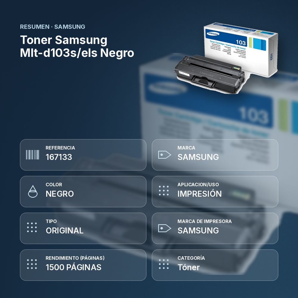 TONER SAMSUNG MLT-D103S/ELS NEGRO - resumen de atributos