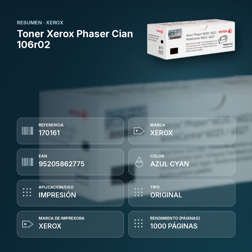 TONER XEROX PHASER CIAN 106R02 - resumen de atributos