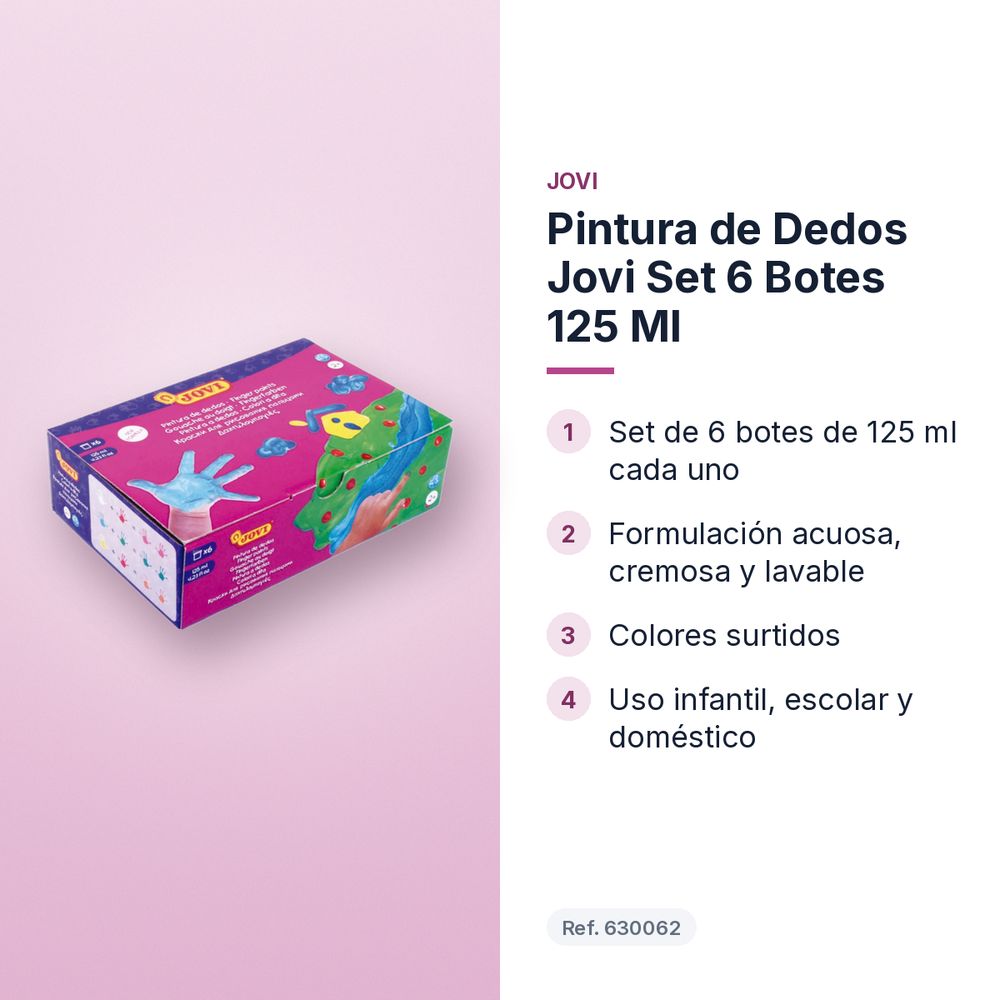 PINTURA DE DEDOS JOVI SET 6 BOTES 125 ML - características principales
