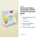 PINTURA DE DEDOS MUCKI NEÓN 150 ML +2 (K2317) SET DE 4 BOTES - características principales