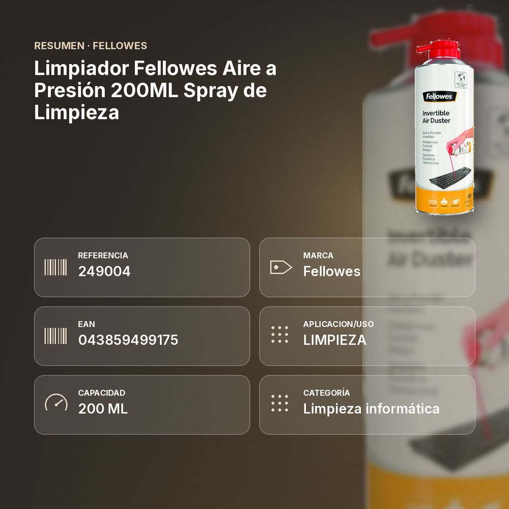 LIMPIADOR FELLOWES AIRE A PRESIÓN 200ML SPRAY DE LIMPIEZA - resumen de atributos