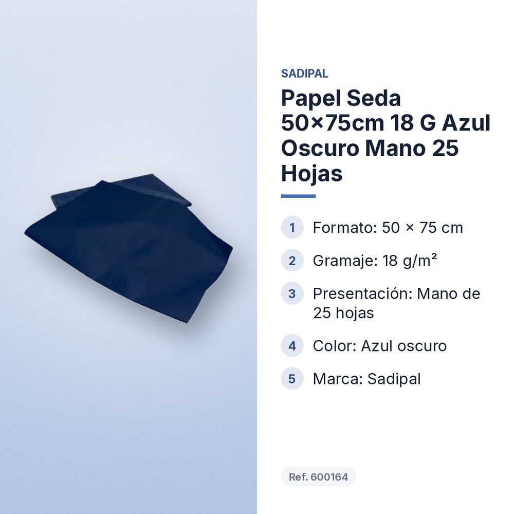 PAPEL SEDA 50×75CM 18 G AZUL OSCURO MANO 25 HOJAS - características principales