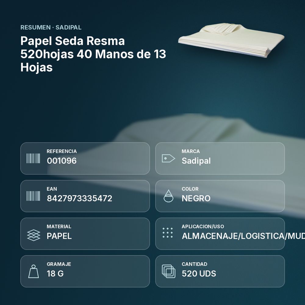 PAPEL SEDA RESMA 520HOJAS 40 MANOS DE 13 HOJAS - resumen de atributos