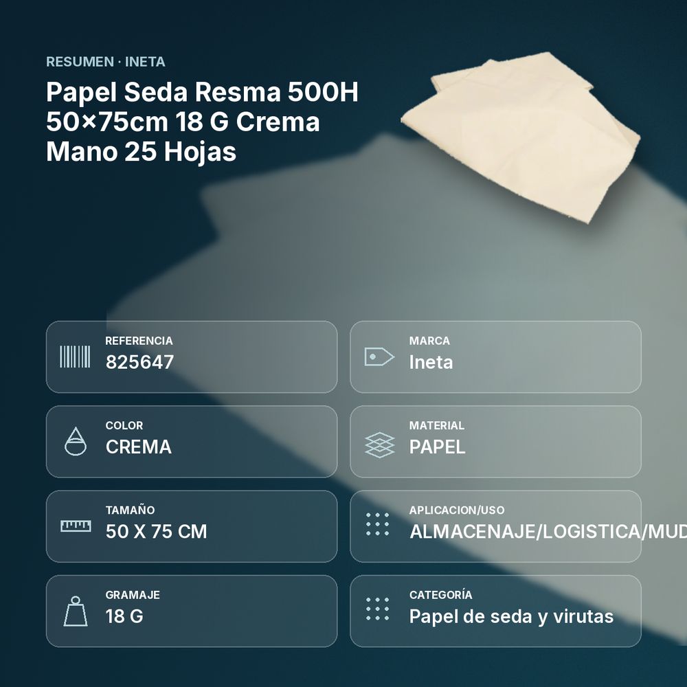 PAPEL SEDA RESMA 500H 50×75CM 18 G CREMA MANO 25 HOJAS - resumen de atributos