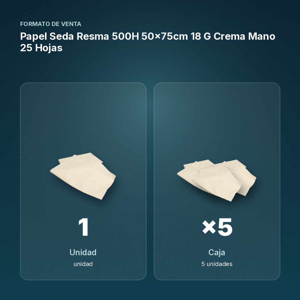 PAPEL SEDA RESMA 500H 50×75CM 18 G CREMA MANO 25 HOJAS - formato de venta: caja de 5