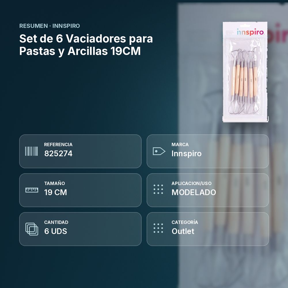 SET DE 6 VACIADORES PARA PASTAS Y ARCILLAS 19CM - resumen de atributos