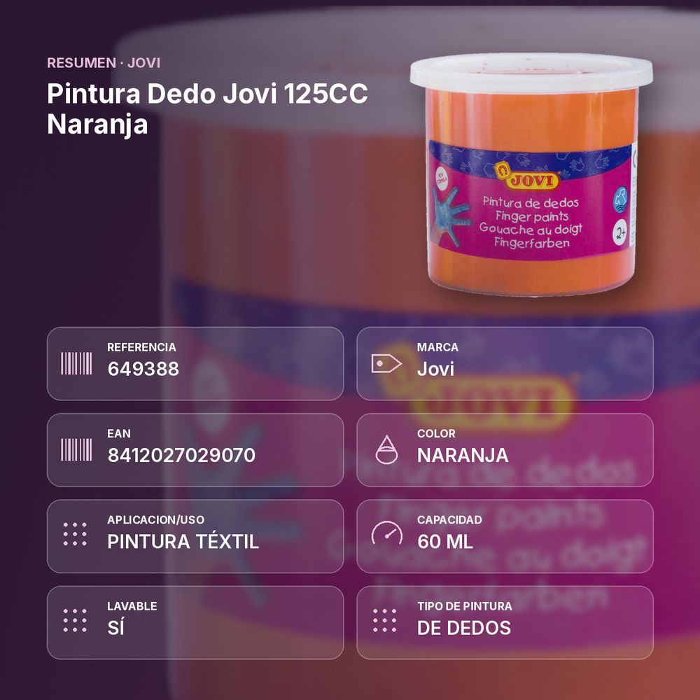 PINTURA DEDO JOVI 125CC NARANJA - resumen de atributos