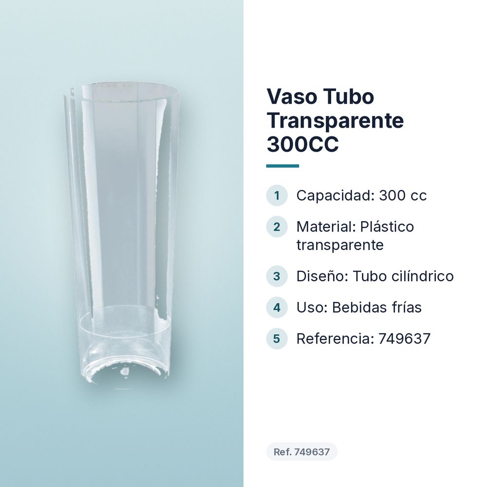 VASO TUBO TRANSPARENTE 300CC - características principales