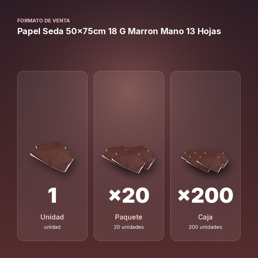 PAPEL SEDA 50×75CM 18 G MARRON MANO 13 HOJAS - formato de venta: paquete de 20, caja de 200