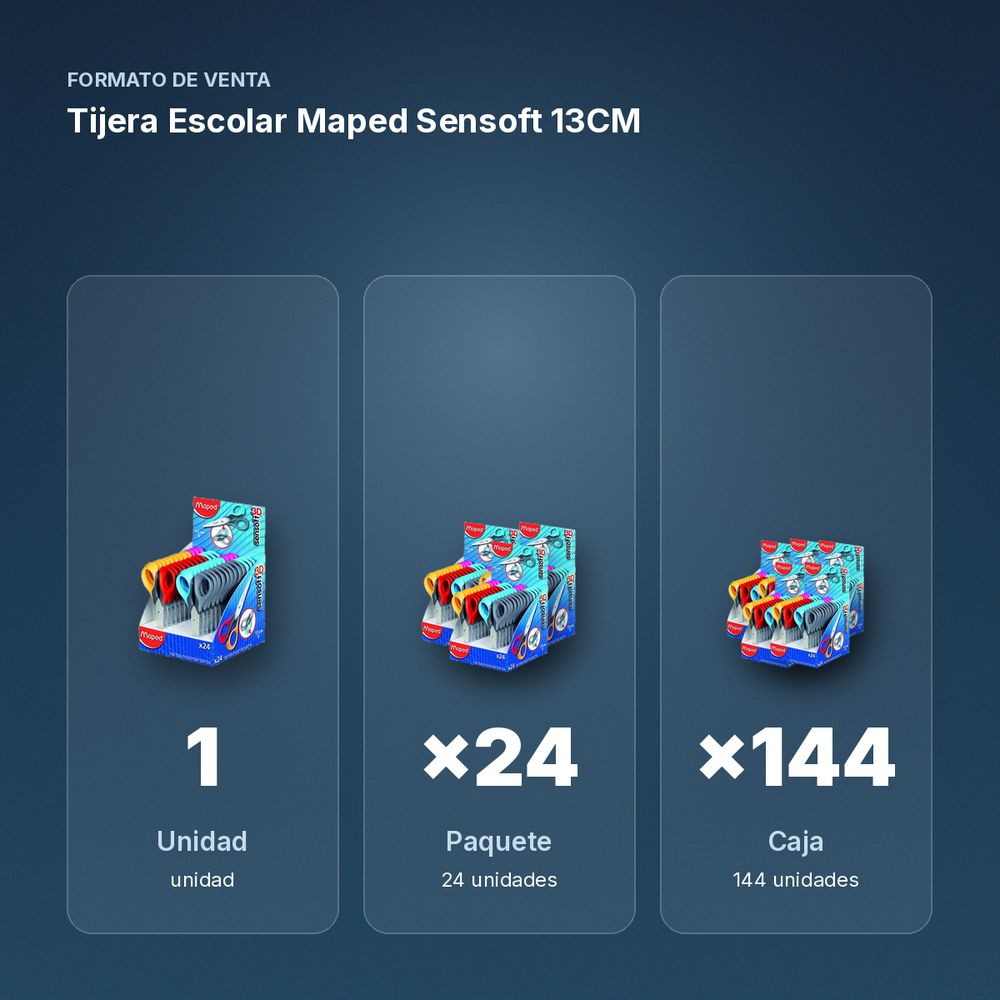TIJERA ESCOLAR MAPED SENSOFT 13CM - formato de venta: paquete de 24, caja de 144