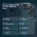 WEBCAM LOGITECH C270 HD 720P 3 MPX USB NEGRA - resumen de atributos