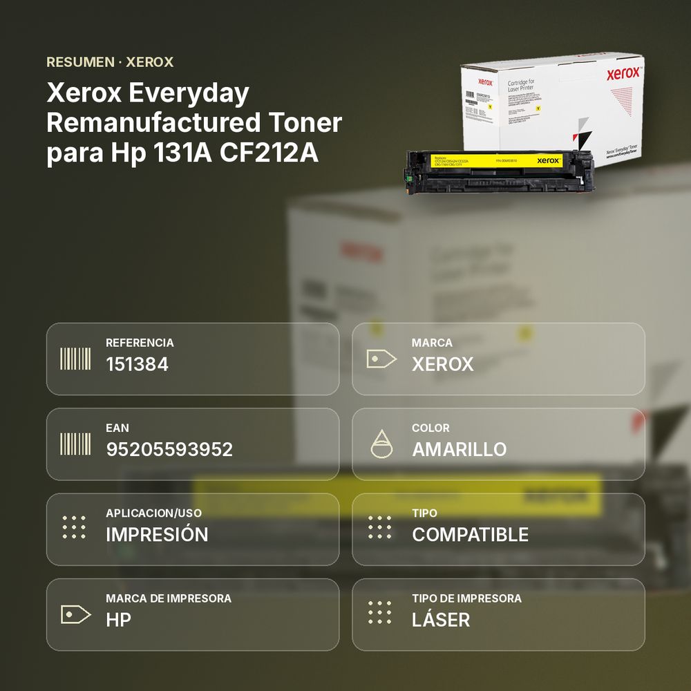 XEROX EVERYDAY REMANUFACTURED TONER PARA HP 131A CF212A - resumen de atributos