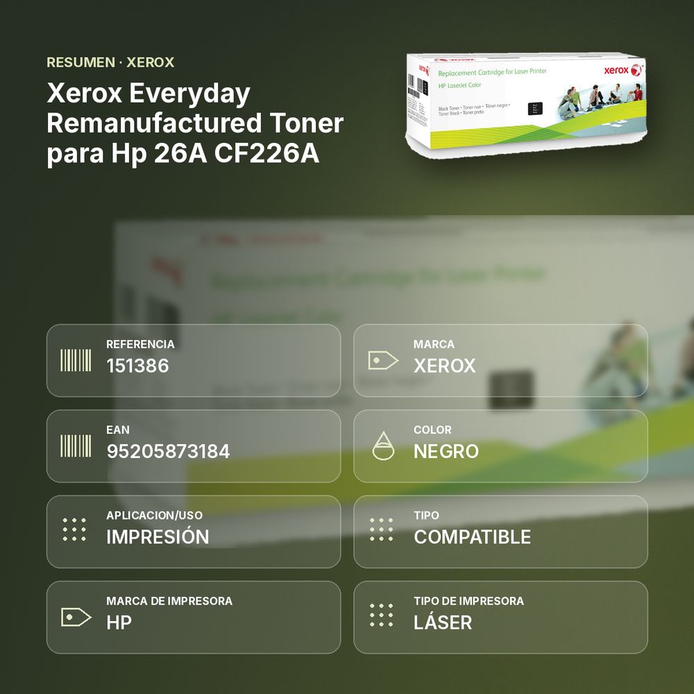 XEROX EVERYDAY REMANUFACTURED TONER PARA HP 26A CF226A - resumen de atributos