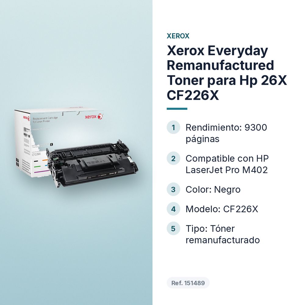 XEROX EVERYDAY REMANUFACTURED TONER PARA HP 26X CF226X - características principales