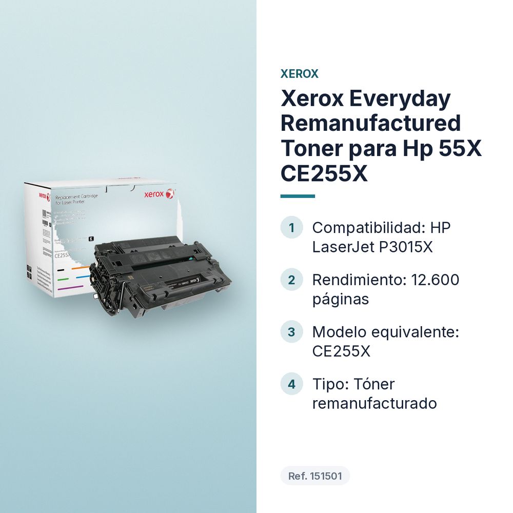 XEROX EVERYDAY REMANUFACTURED TONER PARA HP 55X CE255X - características principales