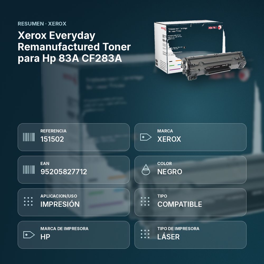 XEROX EVERYDAY REMANUFACTURED TONER PARA HP 83A CF283A - resumen de atributos