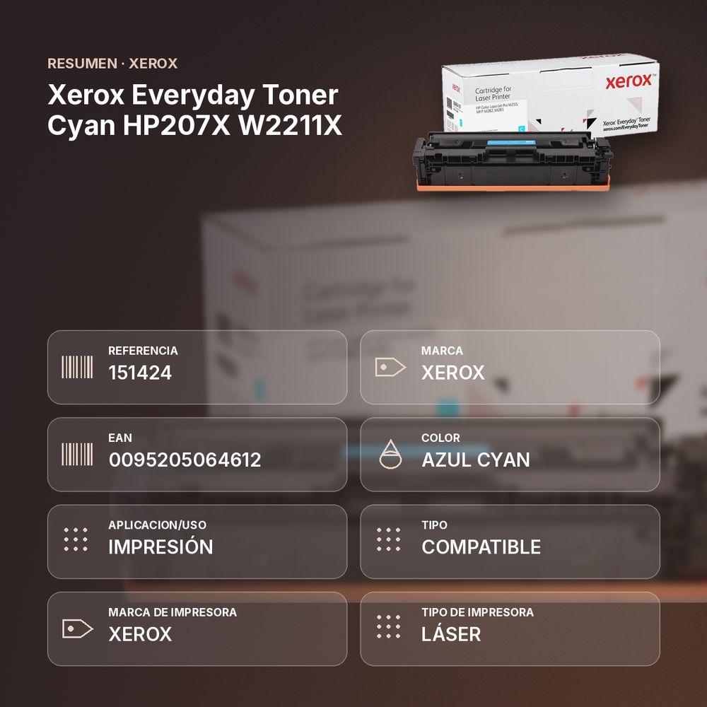 XEROX EVERYDAY TONER CYAN HP207X W2211X - resumen de atributos