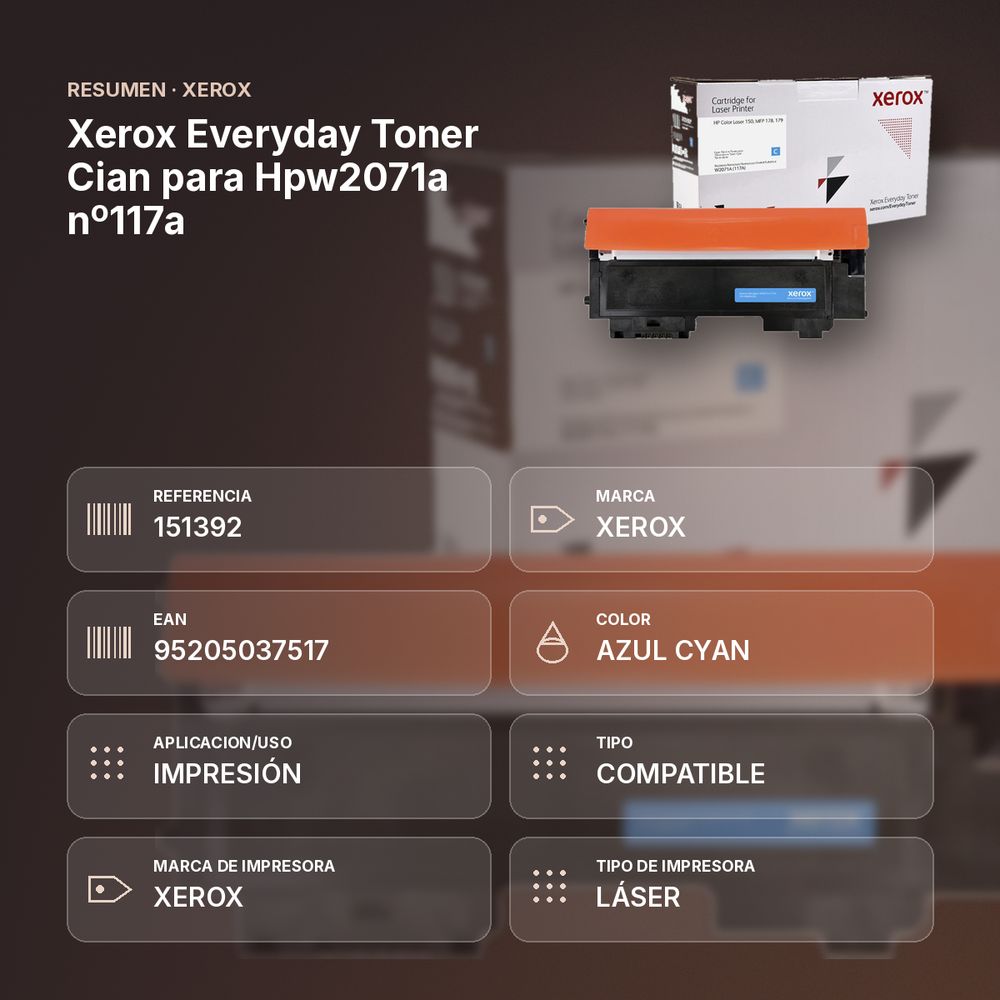 XEROX EVERYDAY TONER CIAN PARA HPW2071A Nº117A - resumen de atributos