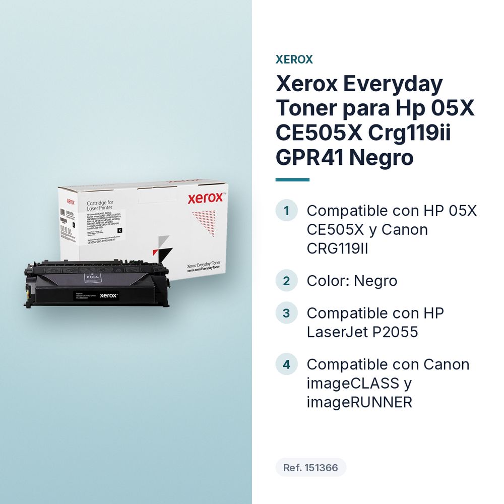 XEROX EVERYDAY TONER PARA HP 05X CE505X CRG119II GPR41 NEGRO - características principales