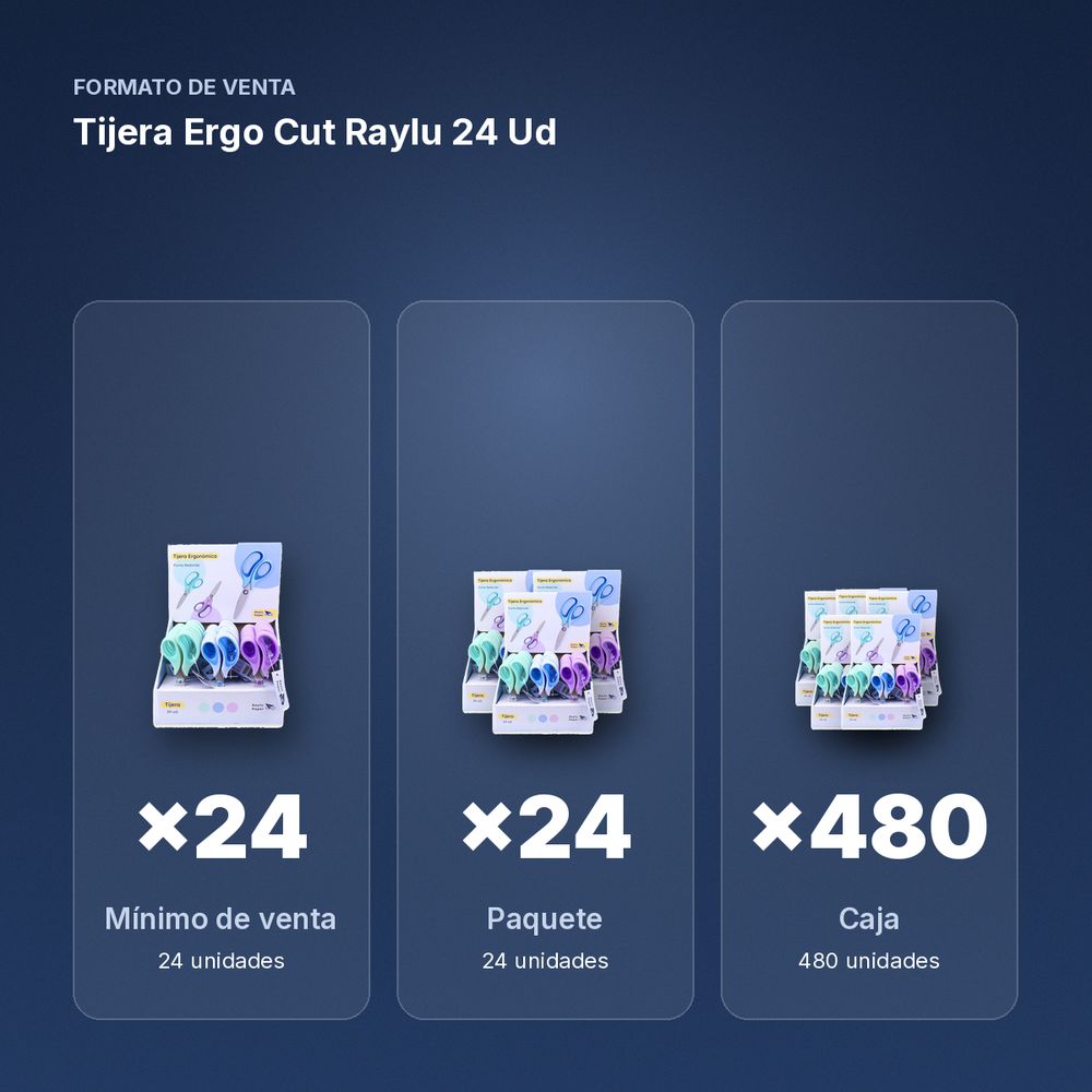 TIJERA ERGO CUT RAYLU 24 UD - formato de venta: paquete de 24, caja de 480