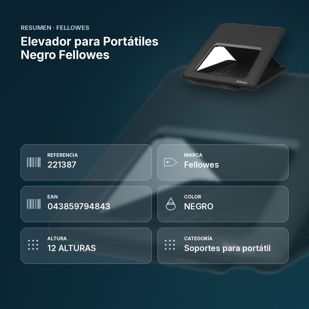 ELEVADOR PARA PORTÁTILES NEGRO FELLOWES - resumen de atributos