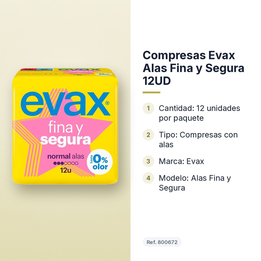 COMPRESAS EVAX ALAS FINA Y SEGURA 12UD - características principales