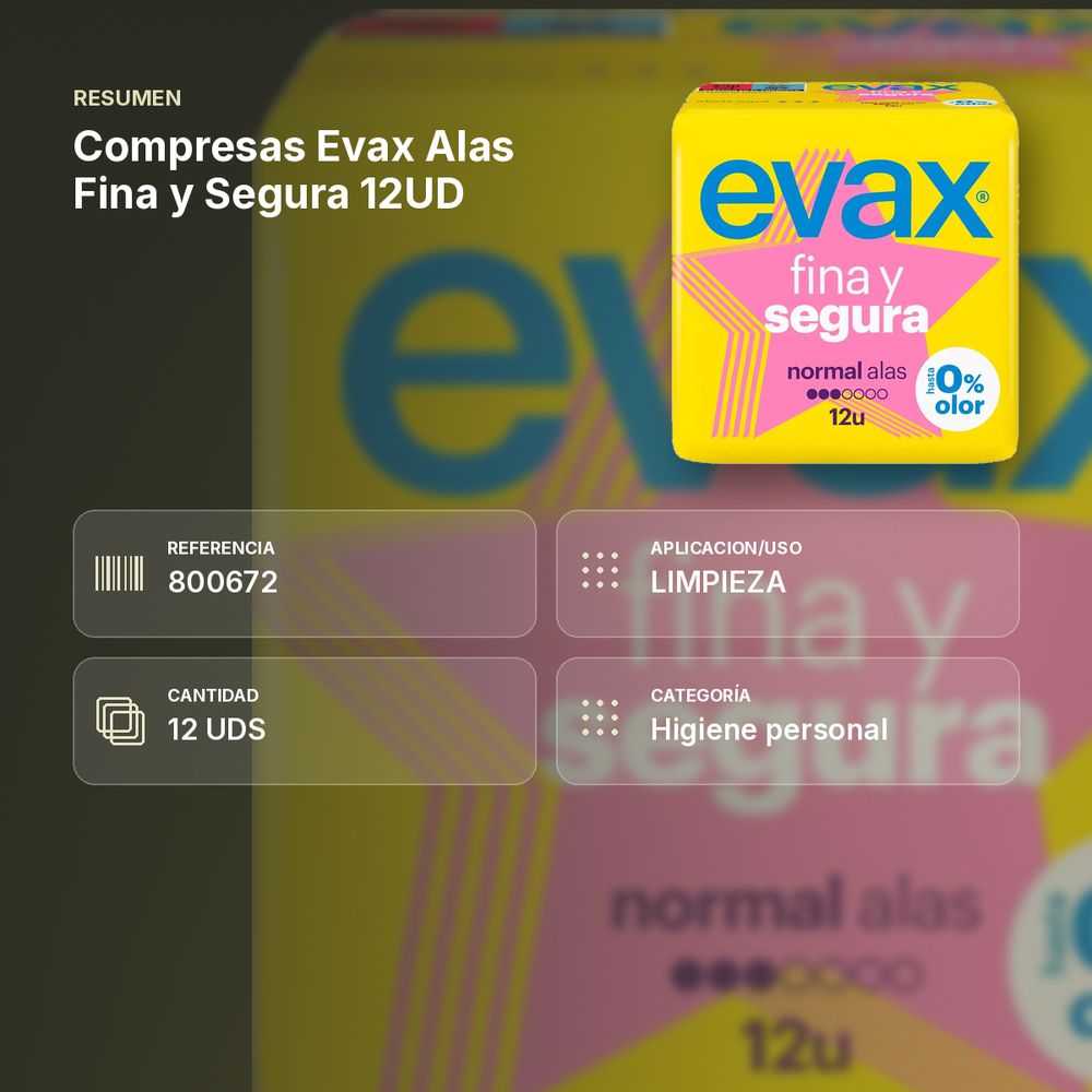 COMPRESAS EVAX ALAS FINA Y SEGURA 12UD - resumen de atributos