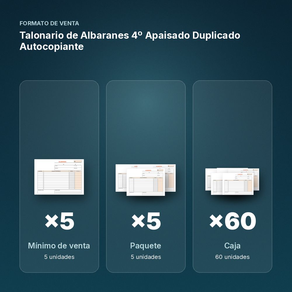 TALONARIO DE ALBARANES 4º APAISADO DUPLICADO AUTOCOPIANTE - formato de venta: paquete de 5, caja de 60