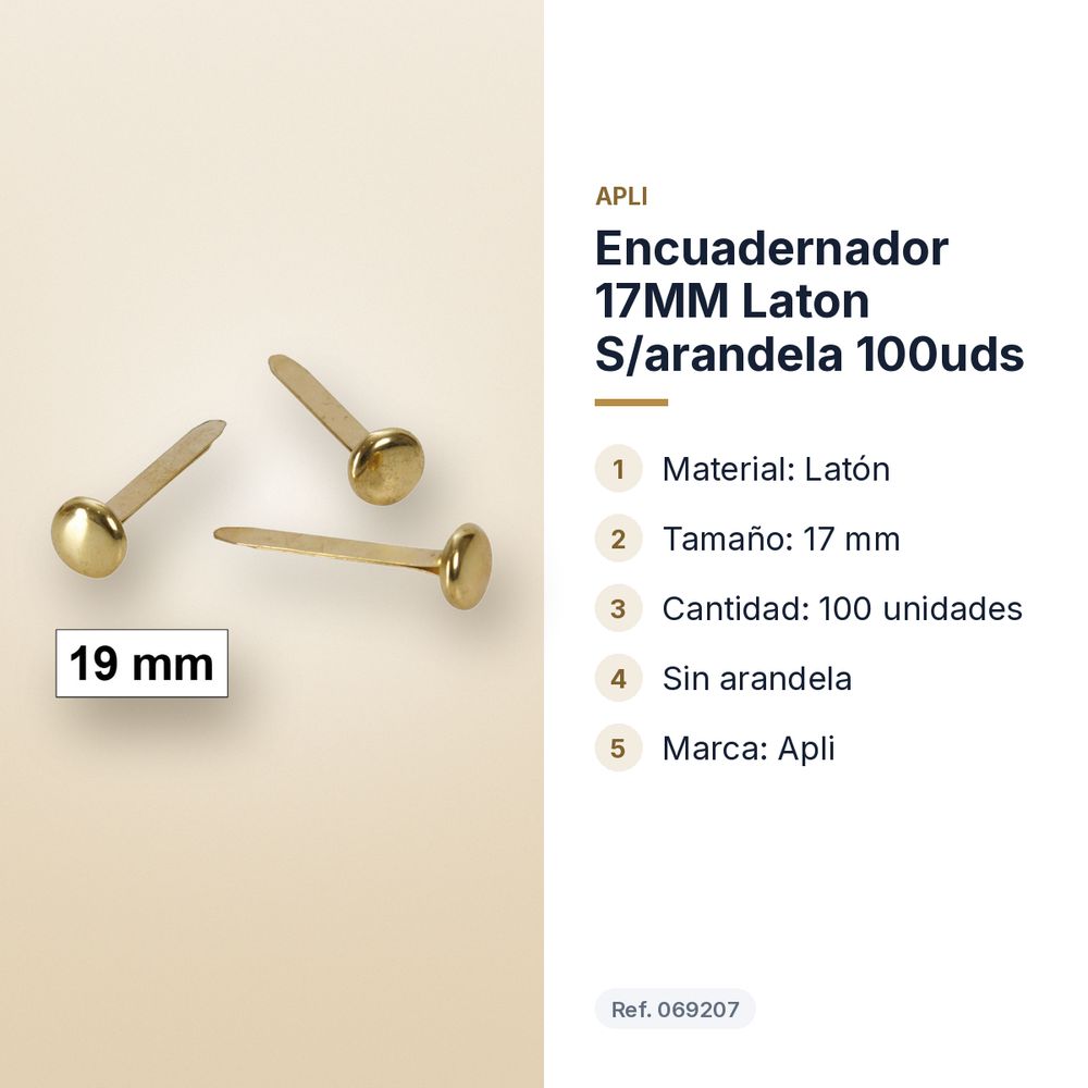 ENCUADERNADOR 17MM LATON S/ARANDELA 100UDS - características principales