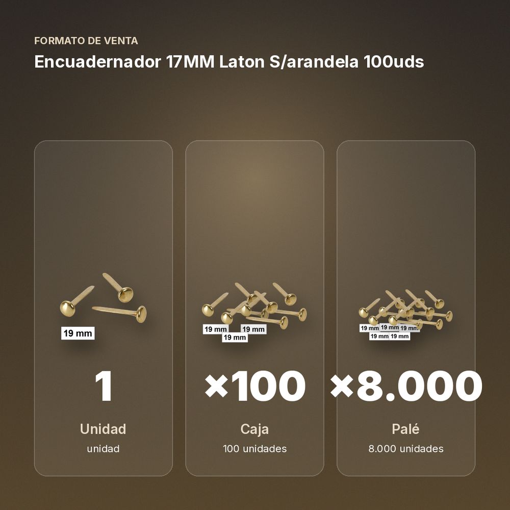 ENCUADERNADOR 17MM LATON S/ARANDELA 100UDS - formato de venta: caja de 100, palé de 8000