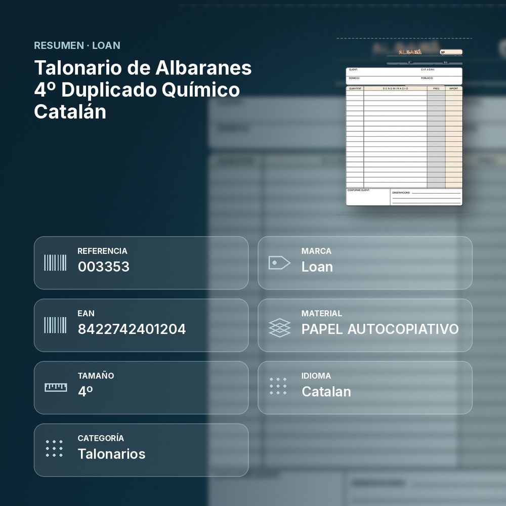 TALONARIO DE ALBARANES 4º DUPLICADO QUÍMICO CATALÁN - resumen de atributos
